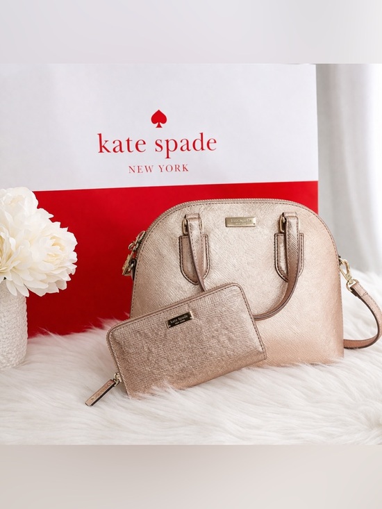 kate spade Handbags - NWT Kate Spade Mini Reilly Laurel Way Rose Gold Satchel + Wallet Set